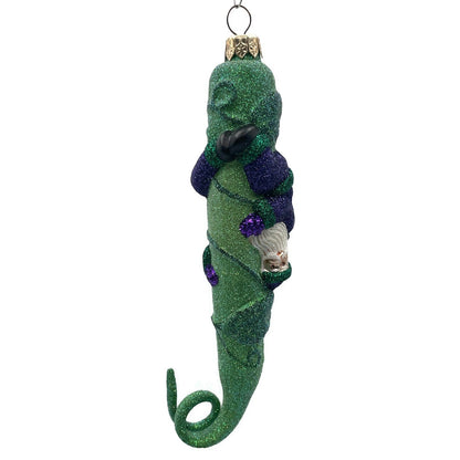 Patricia Breen Santa and the Beanstalk Purple Glittered Green Christmas Ornament
