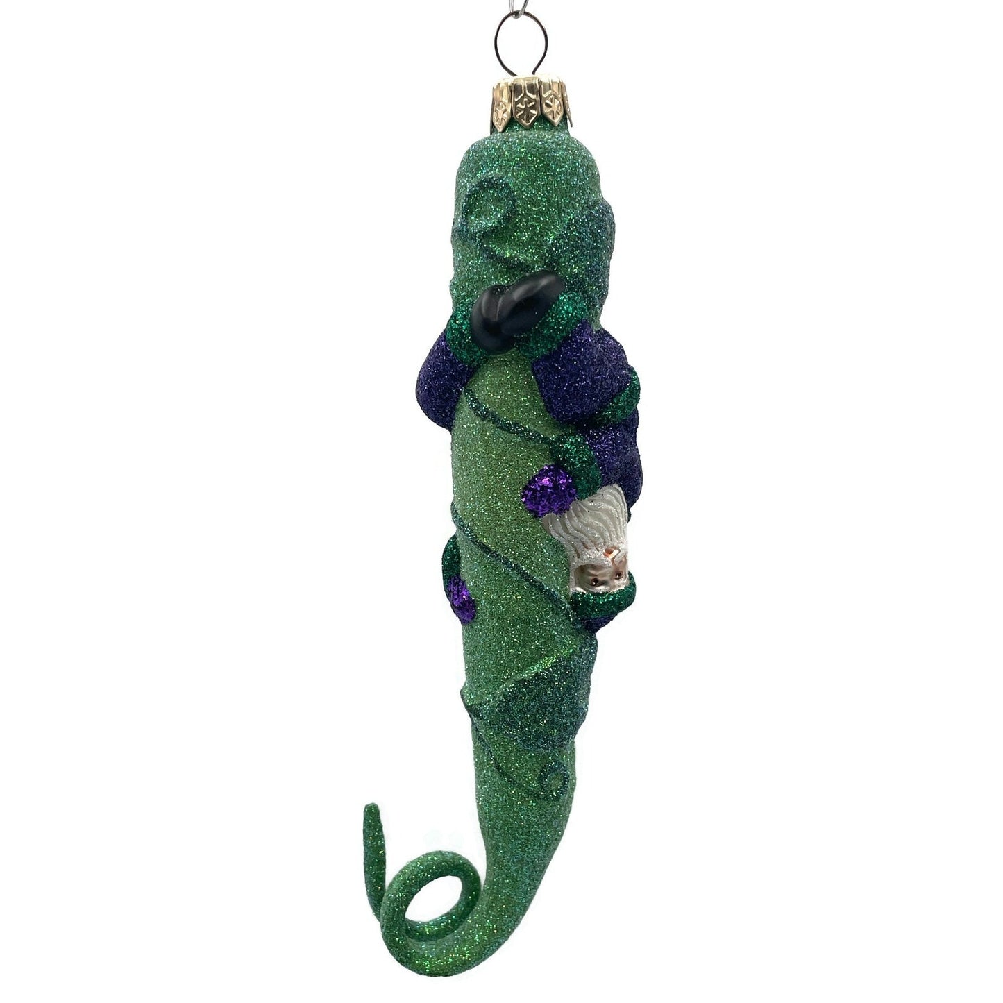 Patricia Breen Santa and the Beanstalk Purple Glittered Green Christmas Ornament