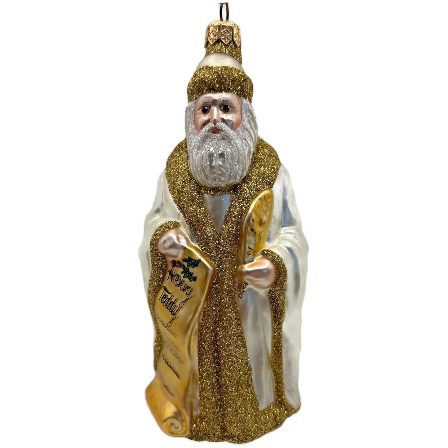 Patricia Breen Making His List Santa Pearl Gold Holly Berries Christmas Ornament