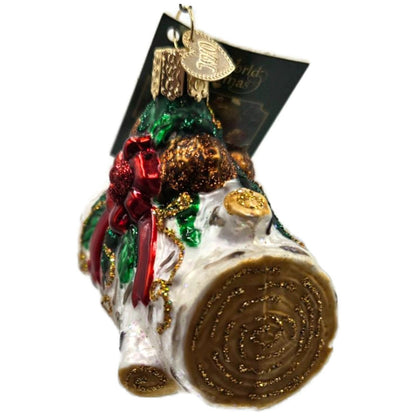 Old World Christmas Yule Log Ornament Pine Cones Fire Pit OWC Glass Tree Decor
