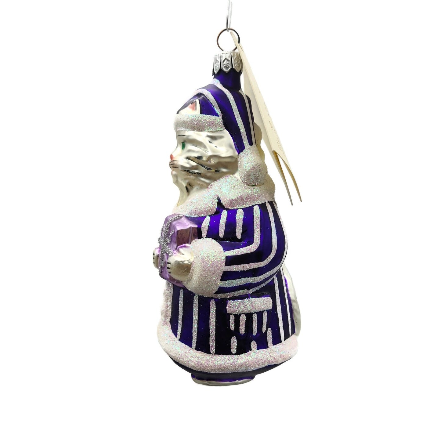 Patricia Breen Kitty Claus Purple Stripes White Christmas Holiday Tree Ornament
