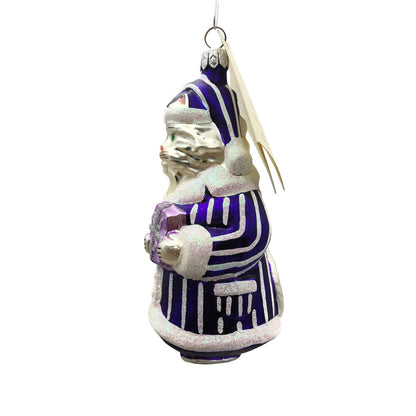Patricia Breen Kitty Claus Purple Stripes White Christmas Holiday Tree Ornament