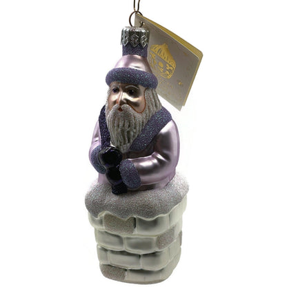 Patricia Breen Ornament Here Comes Santa Claus Lavender Silver Chimney Christmas