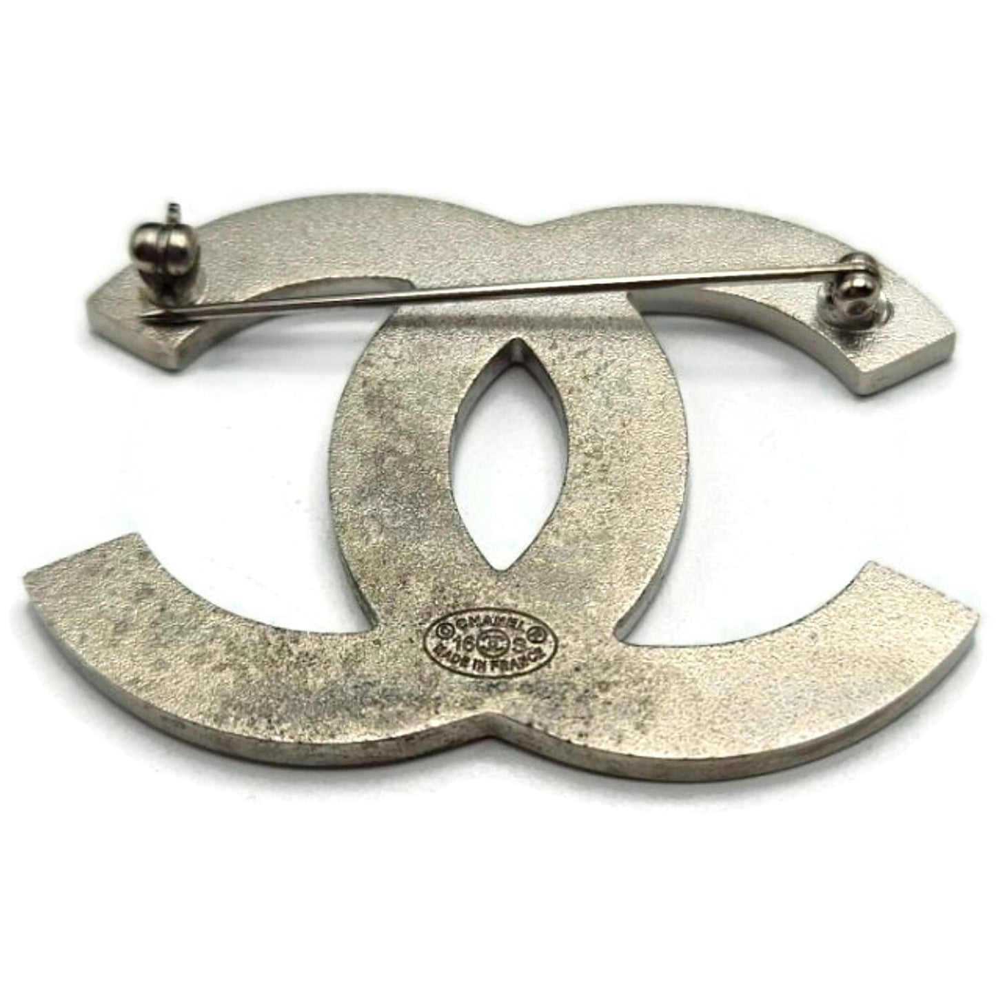 Co Co Chanel Brooch Pin Striped Enamel White Navy Blue with Velvet Pouch Box Tag