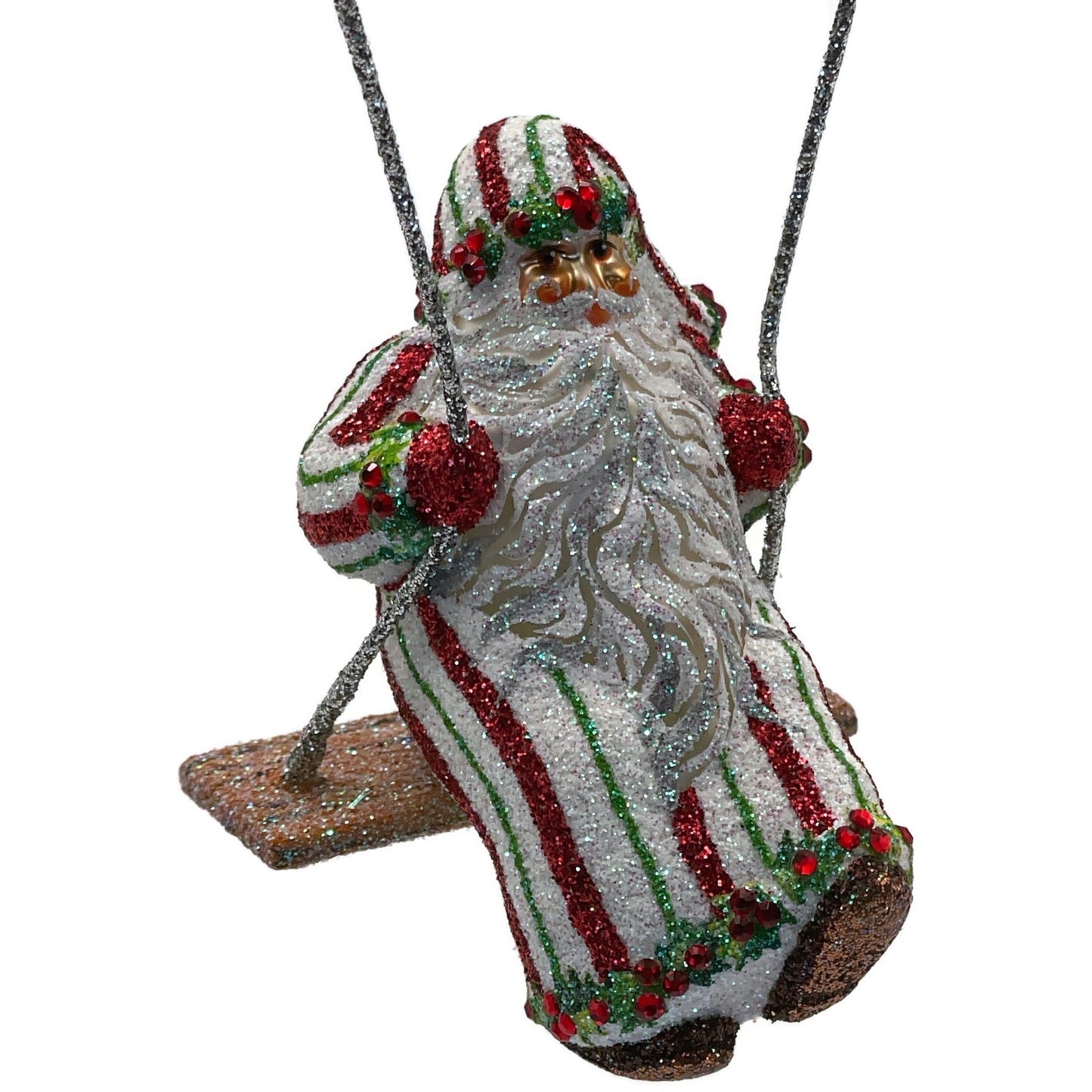 Patricia Breen Ornament Swing Time Holly Santa Claus Stripe Christmas Tree Decor