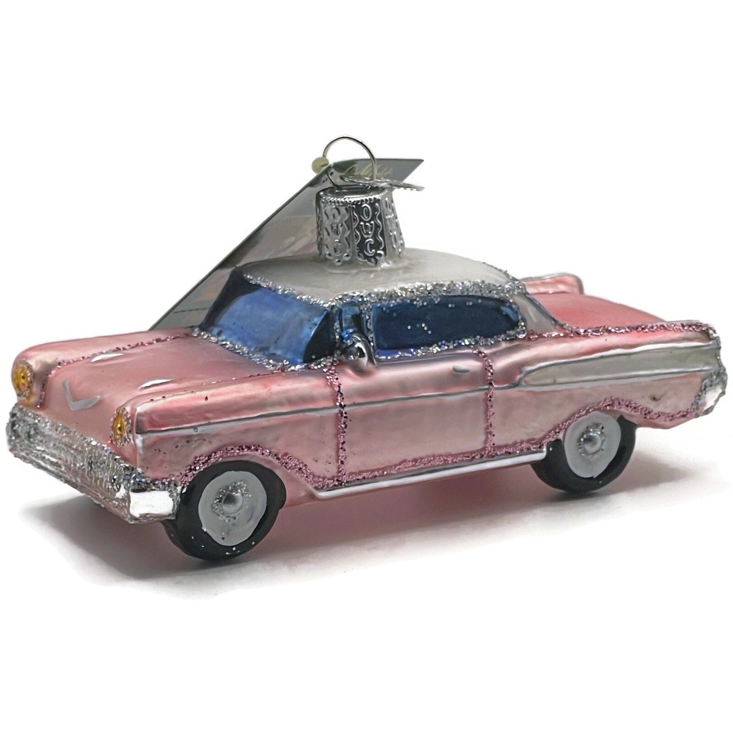 57 Chevy Ornament Classic Car Pink Glittered OWC Old World Christmas Tree Decor