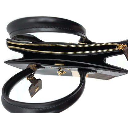 Louis Vuitton City Steamer MM Handbag M55433 Black Calfskin Monogram Stripe Bag