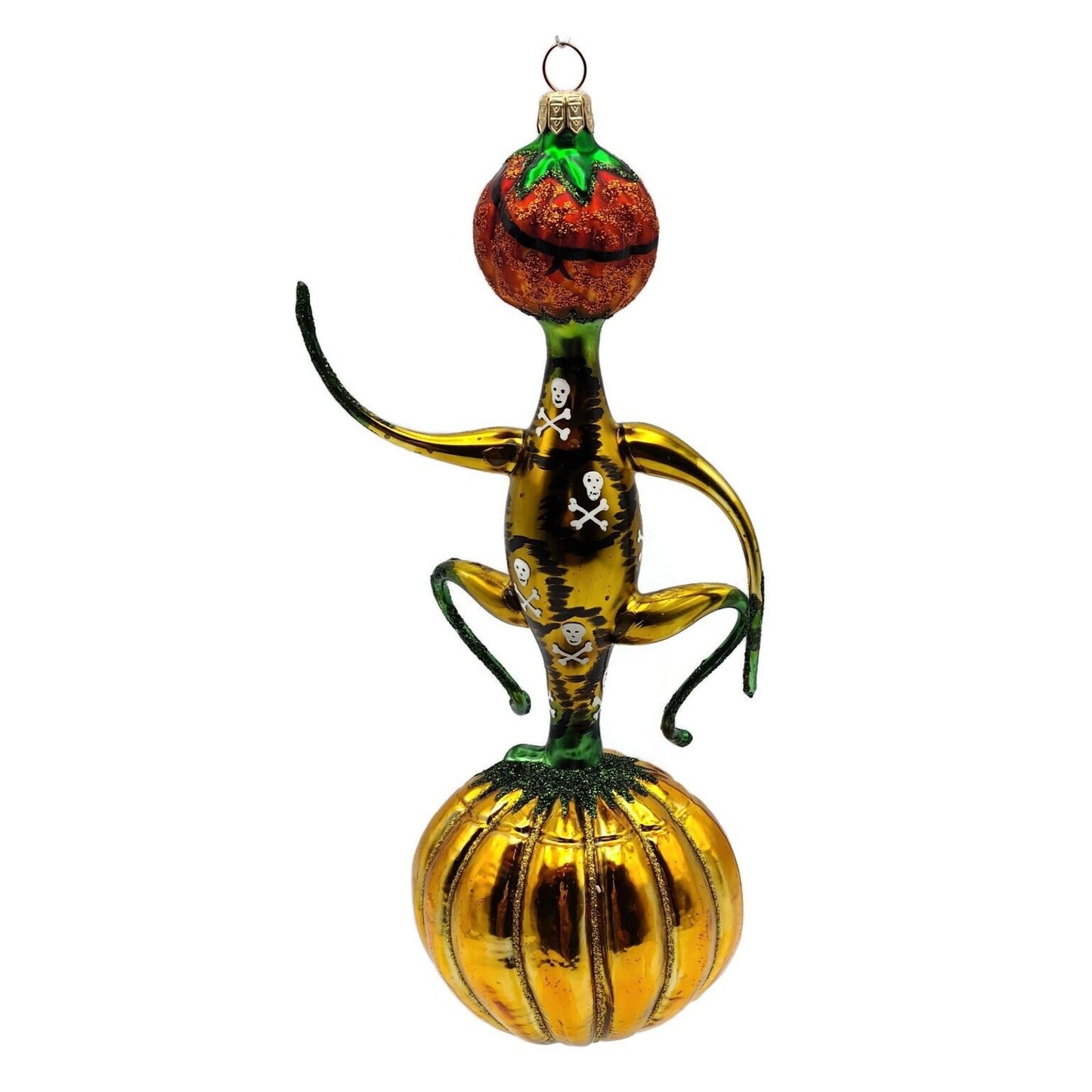 Slavic Treasures Jack on Jack Pumpkin Gold Skull Halloween Ornament D-20M-08