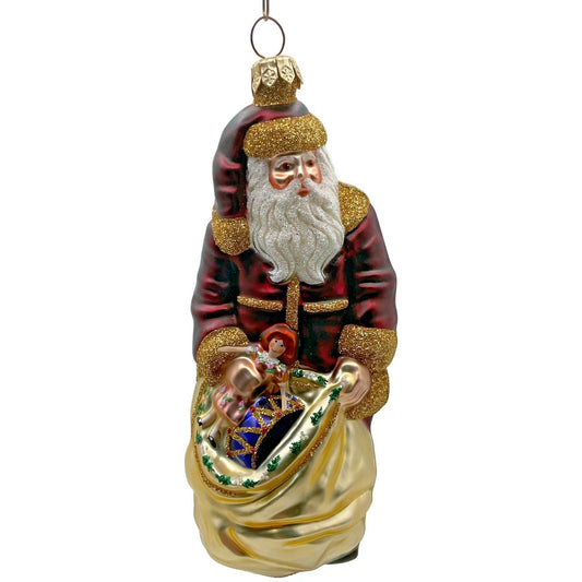 Patricia Breen Santa Claus Bordeaux Gold Holly Presents Christmas Tree Ornament