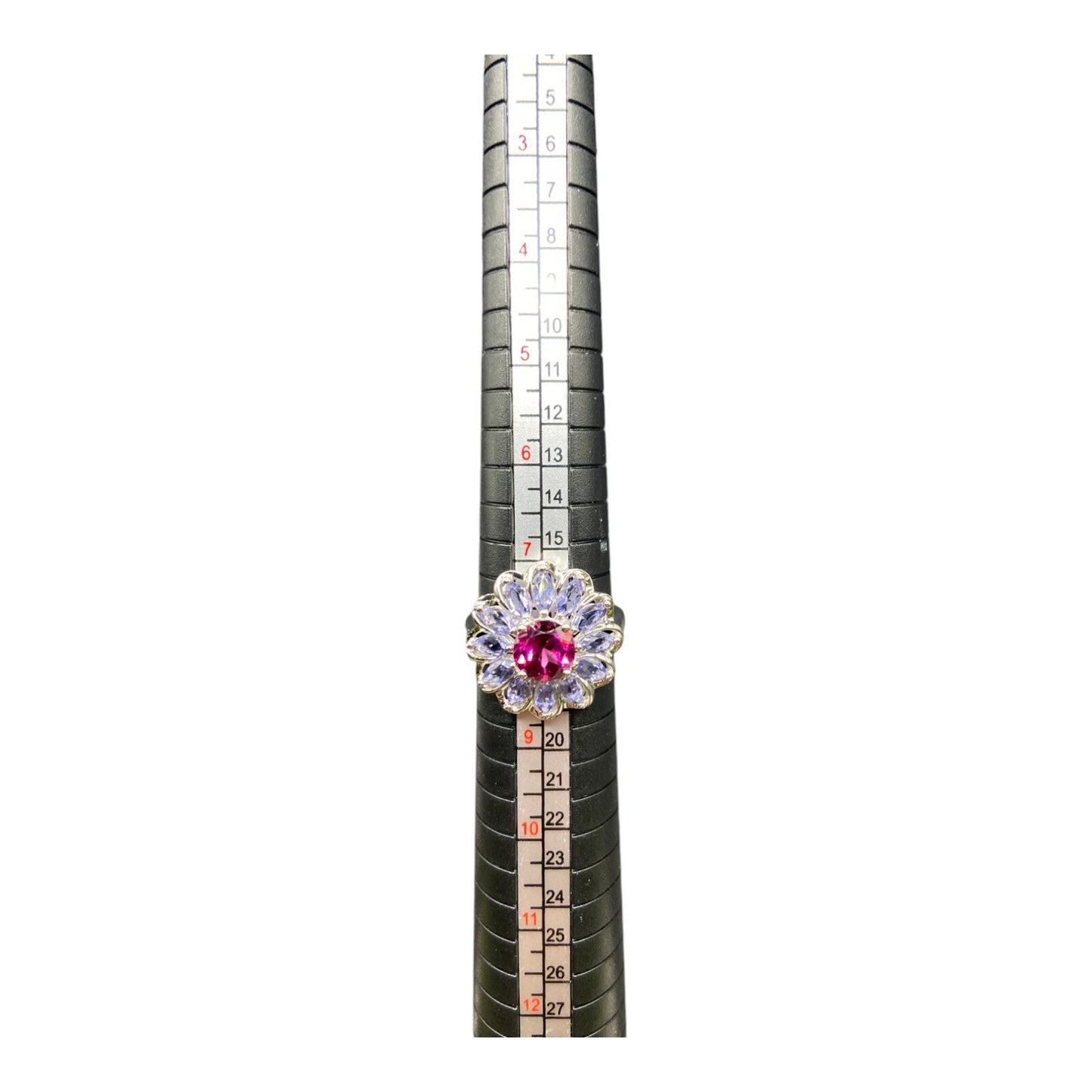 925 Sterling Silver Prong Set Blue Purple Gemstone Flower Cocktail Ring Size 8