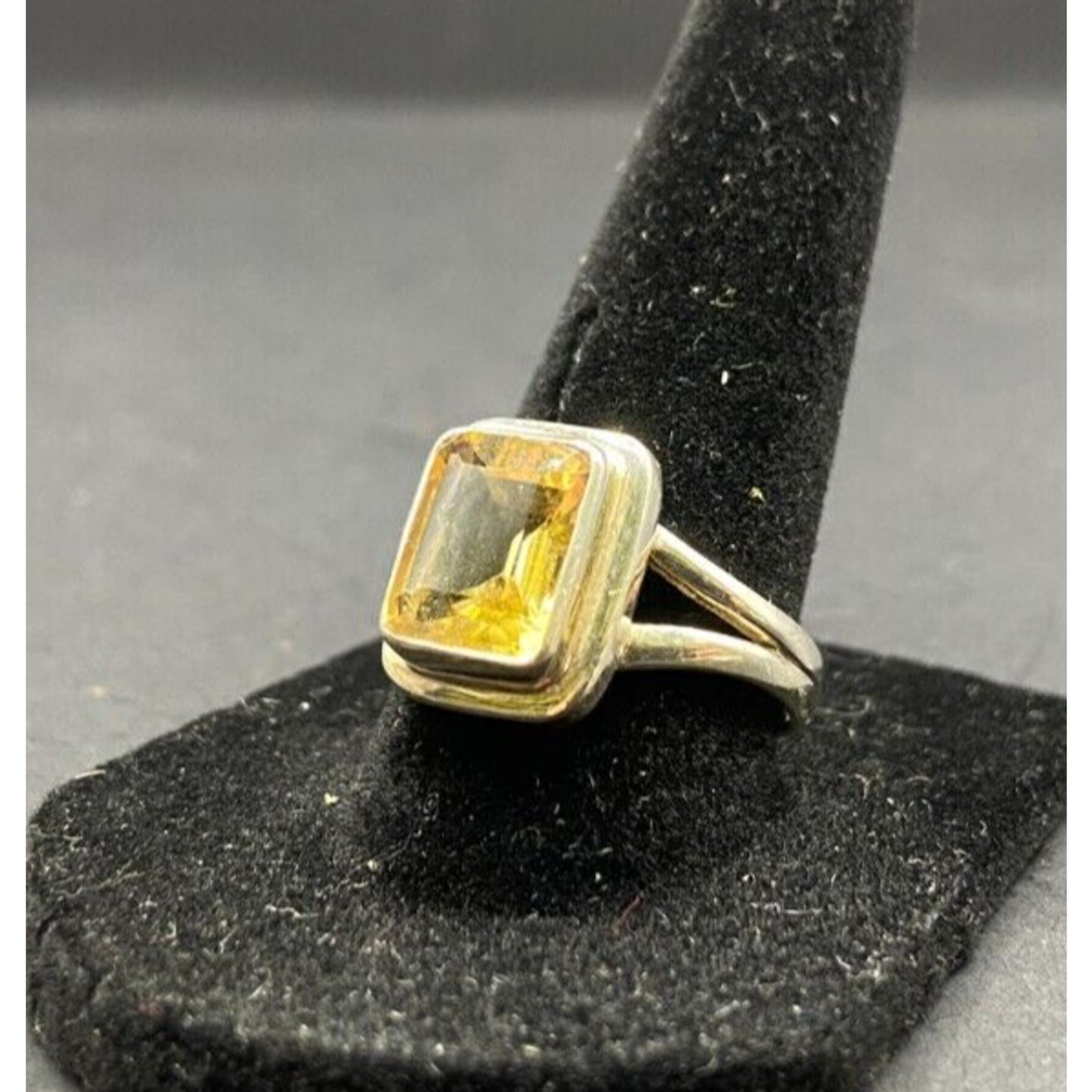 Emerald Cut Yellow Citrine Crystal Gemstone Ring 925 Sterling Silver Size 8.25
