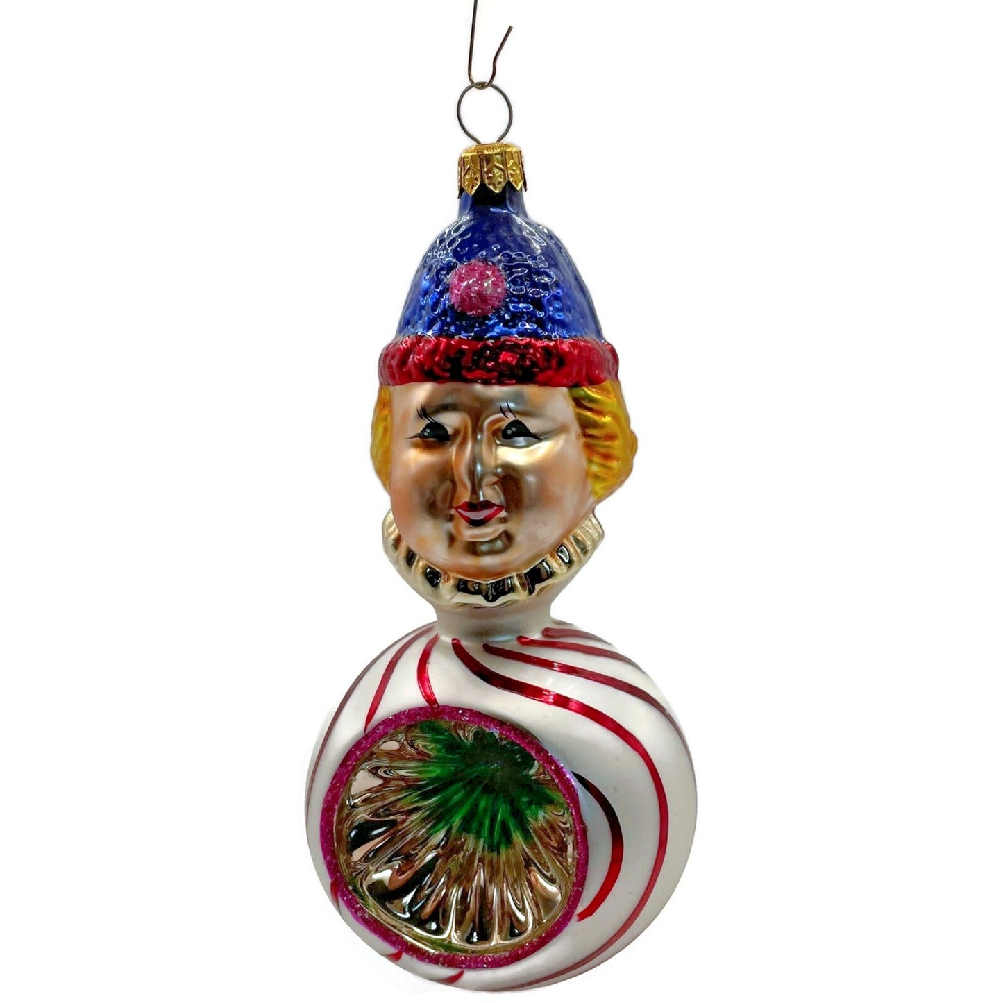Christopher Radko Squiggles Stripe Reflector Clown Christmas Tree Decor Ornament