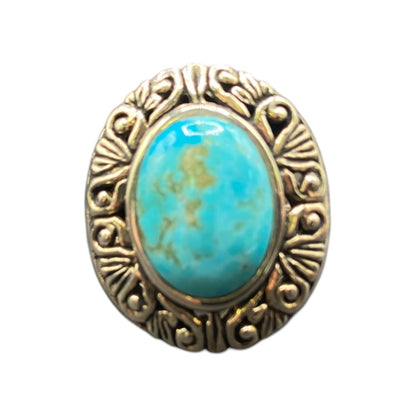 Ring Filigree Turquoise Gemstone Oval Cabochon NK 925 Sterling Silver Size 7.75