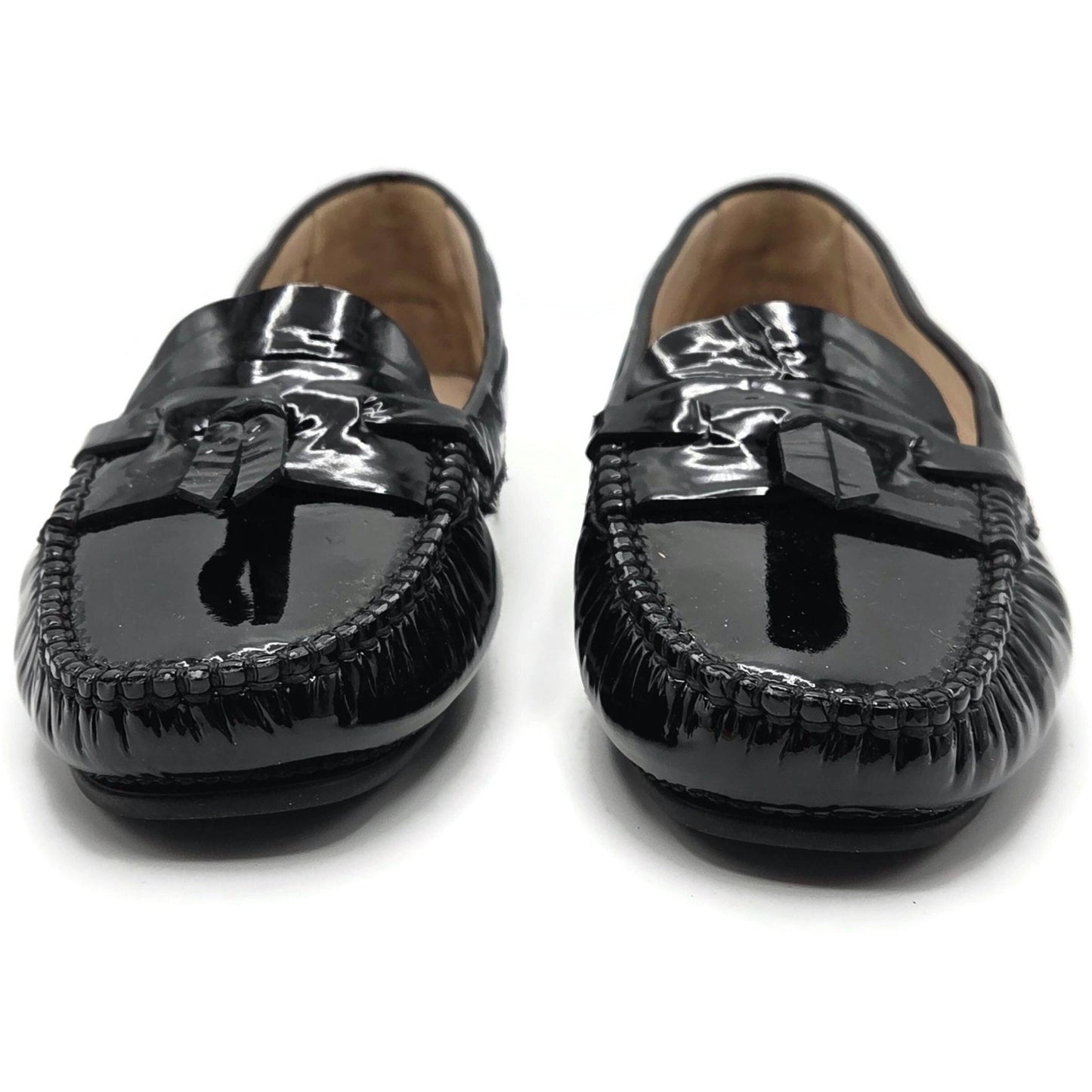 Chanel Black Patent Leather Moccasins Loafers Womens EU 40 / US 10B + Dust Bags