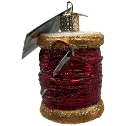 Spool of Thread Sewing Needle Quilter Merck Old World Christmas Red Ornament OWC