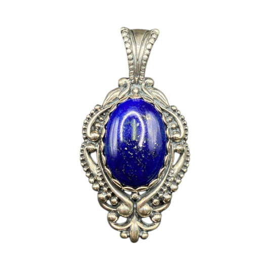 Carolyn Pollack Lapis Lazuli Oval Gemstone Pendant 925 Sterling Silver Filigree