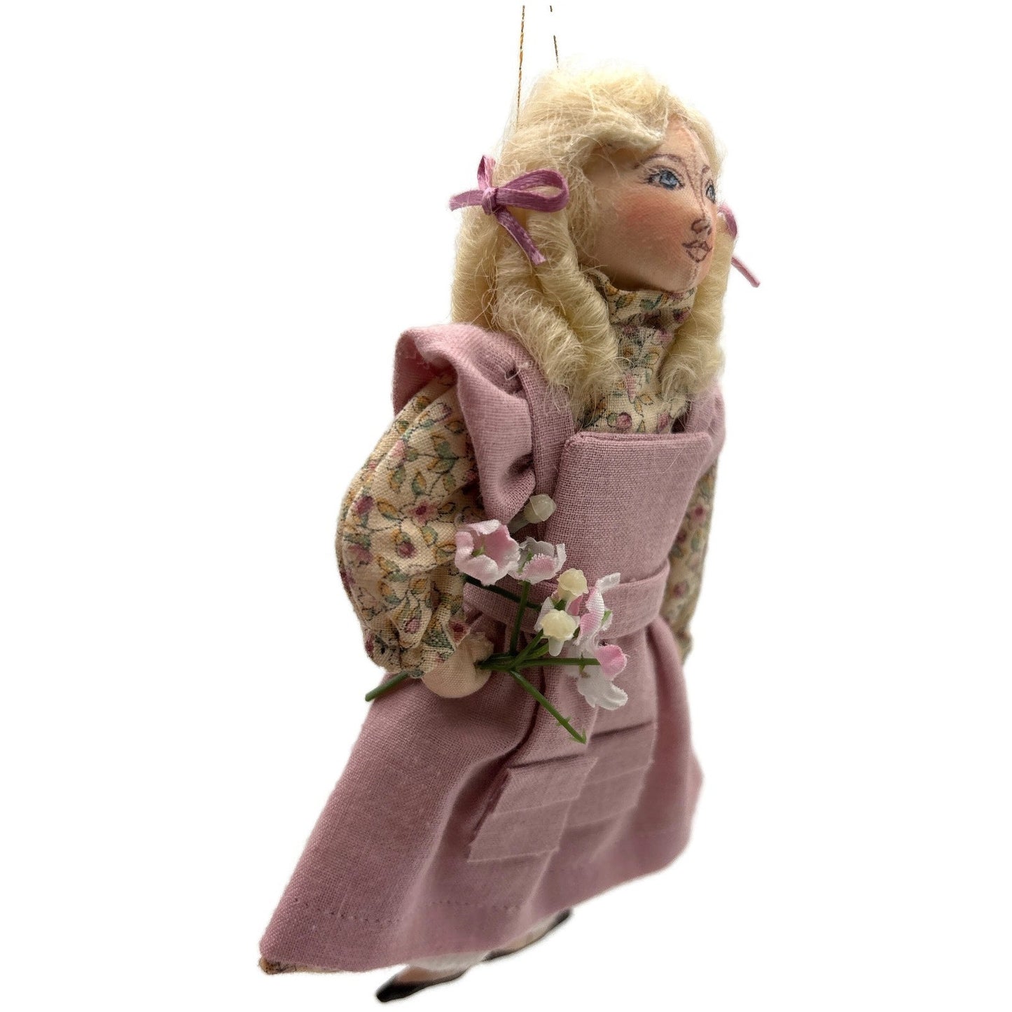 Gladys Boalt Goldilocks and Three Bears Pink Fabric Christmas Ornament Signed