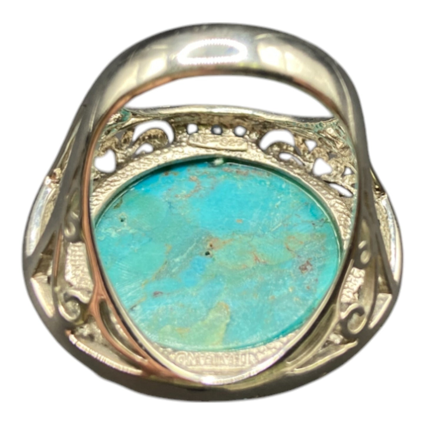 925 Sterling Silver Turquoise Ring Rhinestone Details Cabochon Gemstone Size 8