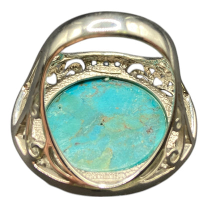 925 Sterling Silver Turquoise Ring Rhinestone Details Cabochon Gemstone Size 8