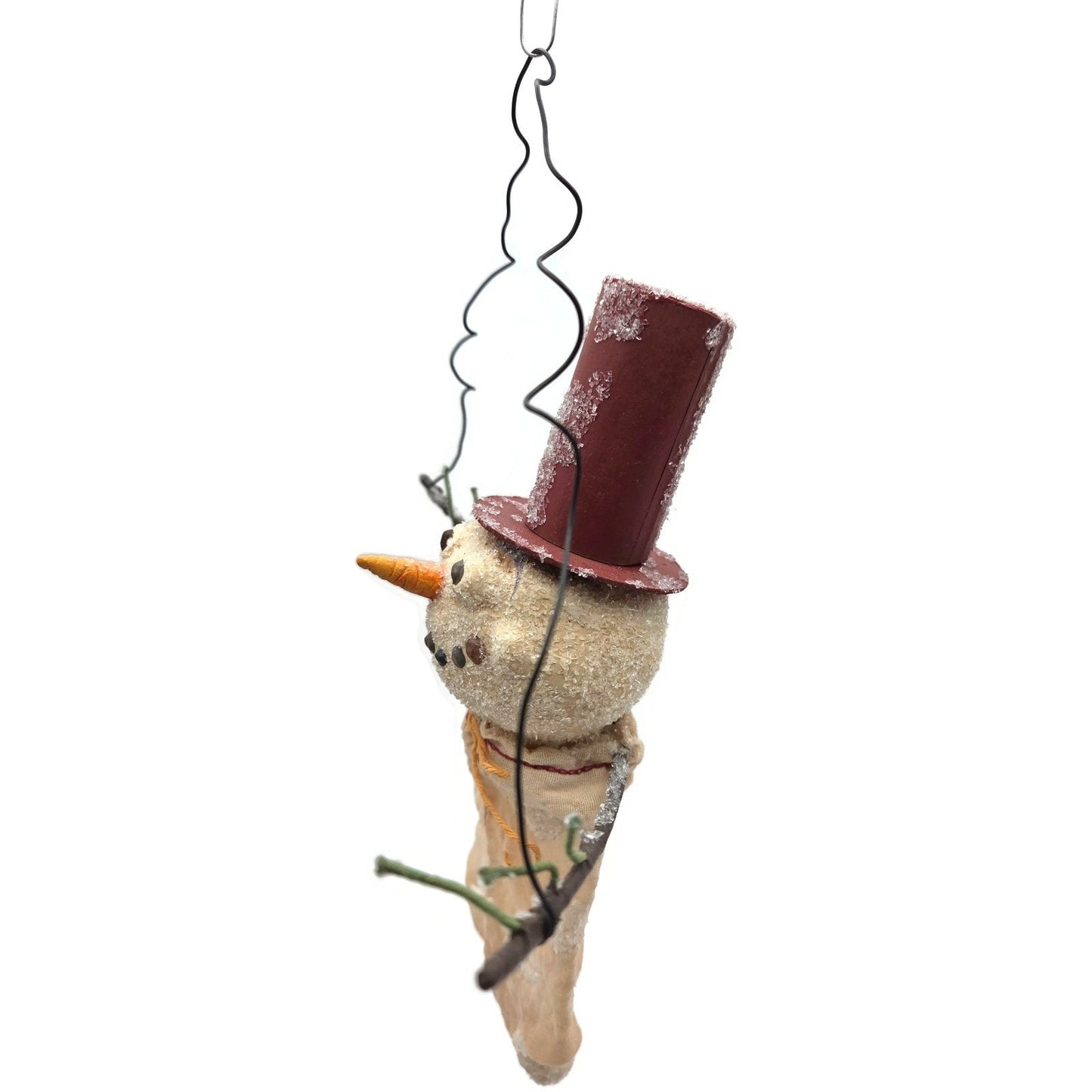 Rucus Studios Scott Smith Snowman Ornament 2001 Handmade Folk Art wtih Red Hat