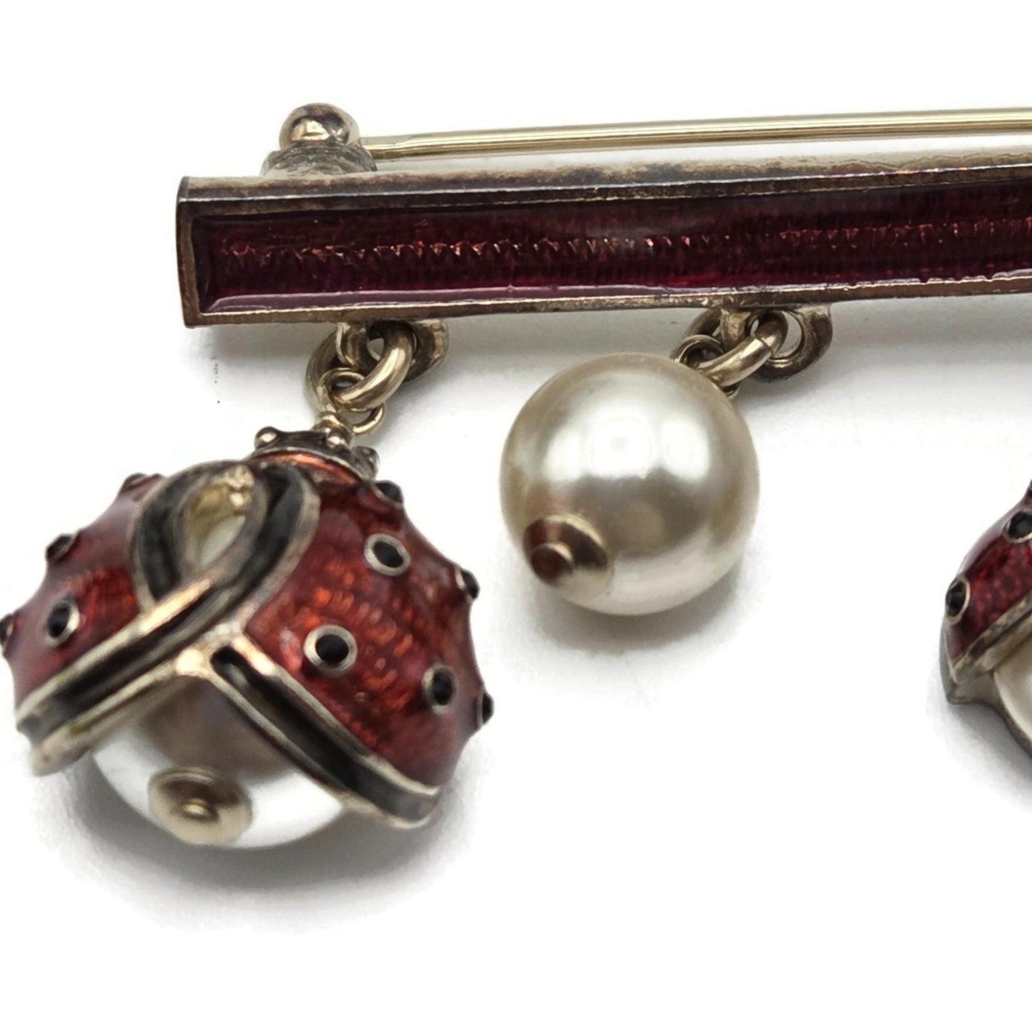 Chanel Gold Enamel Ladybug & Pearl Dangling Brooch A97981 Z5712 Spring 2018 VTG