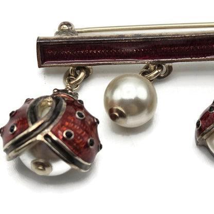 Chanel Gold Enamel Ladybug & Pearl Dangling Brooch A97981 Z5712 Spring 2018 VTG