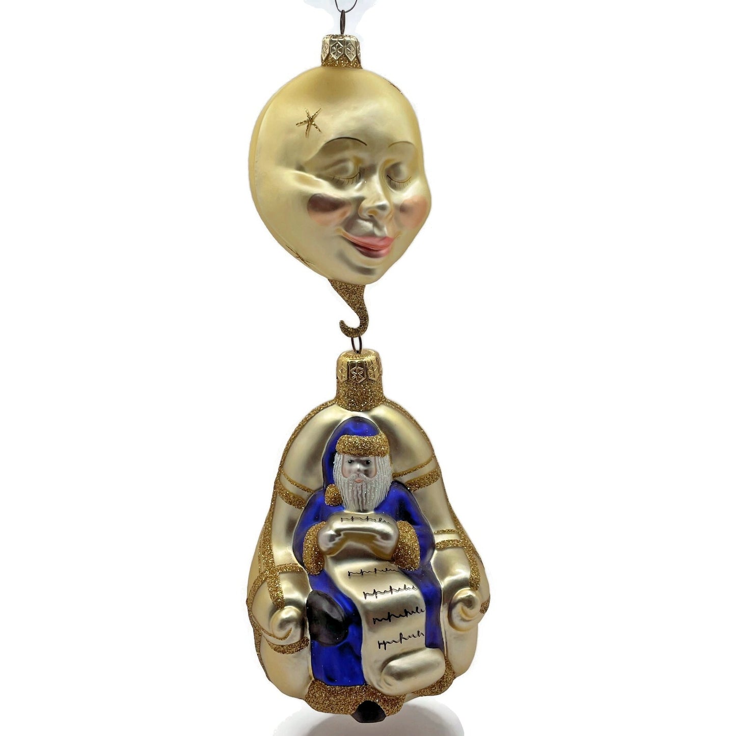 Patricia Breen Checking His List Gold Santa Blue Coat Christmas Ornament 9806