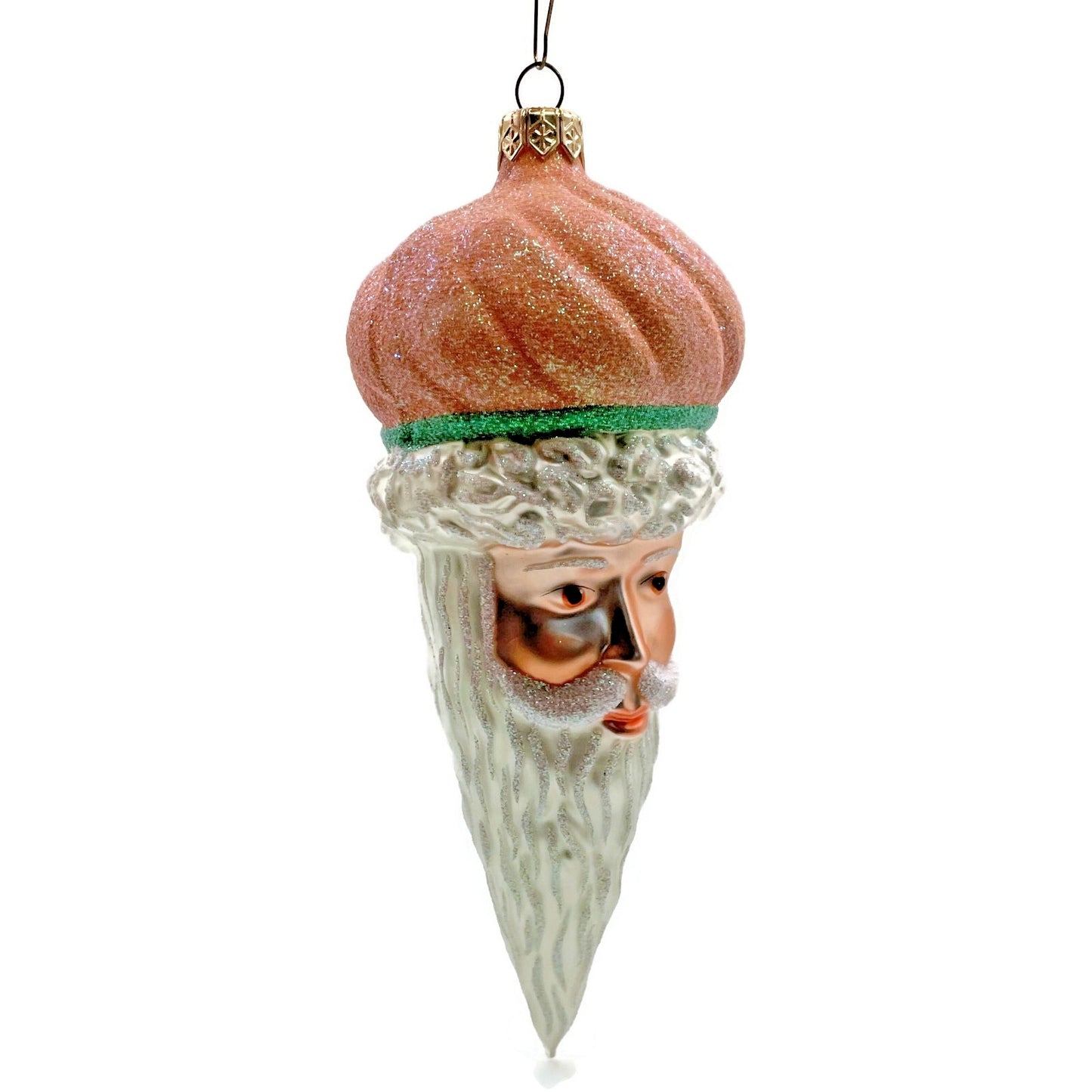 Patricia Breen Minsk Santa Claus Head Tangerine Glitter Christmas Tree Ornament