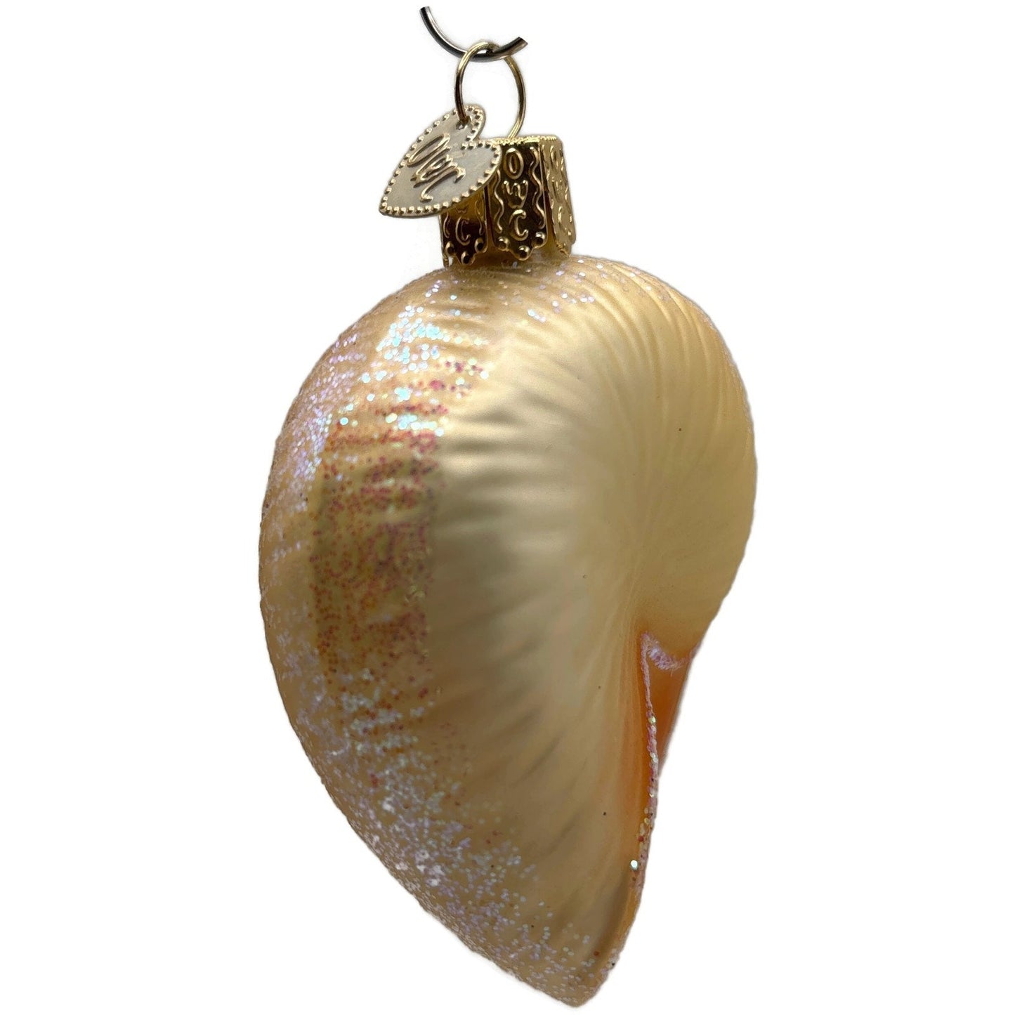 Spiral Shell Gold Glitter Ornament Blown Glass Merck Family Old World Christmas