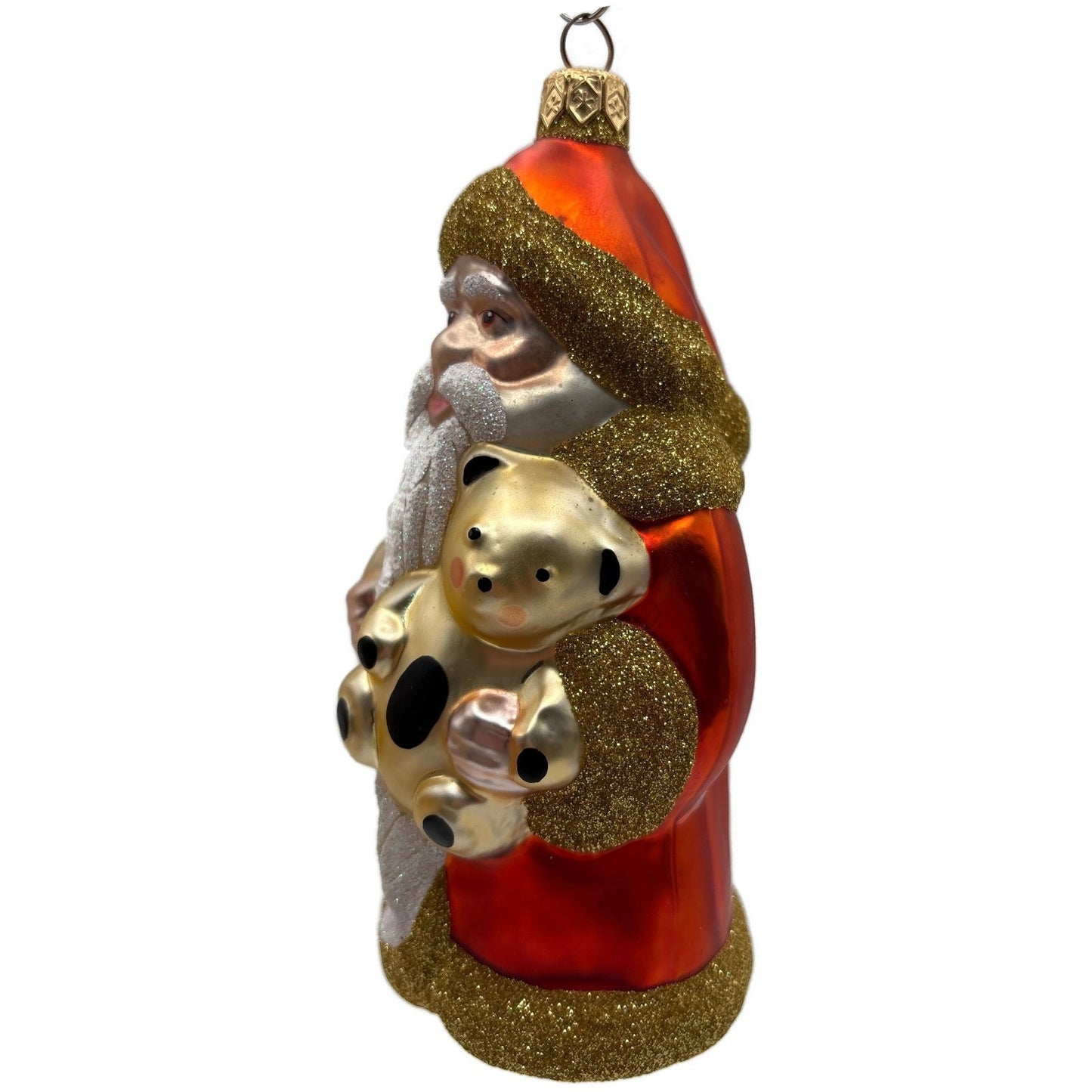 Patricia Breen Santa and Teddy Orange Gold Bear Christmas Tree Ornament
