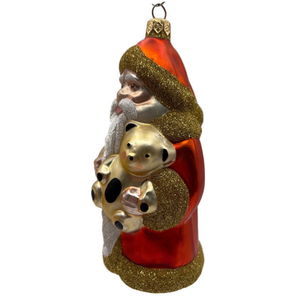 Patricia Breen Santa and Teddy Orange Gold Bear Christmas Tree Ornament