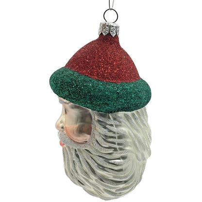 Patricia Breen Blow Ye Winds Red Green Trim Santa Head Christmas Tree Ornament