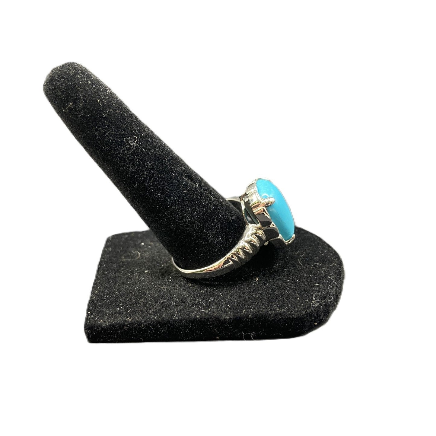 925 Sterling Silver Cocktail Ring Turquoise Gemstone Rectangle Prong Set Size 10