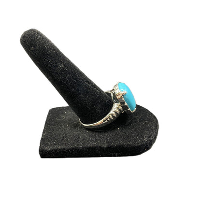 925 Sterling Silver Cocktail Ring Turquoise Gemstone Rectangle Prong Set Size 10