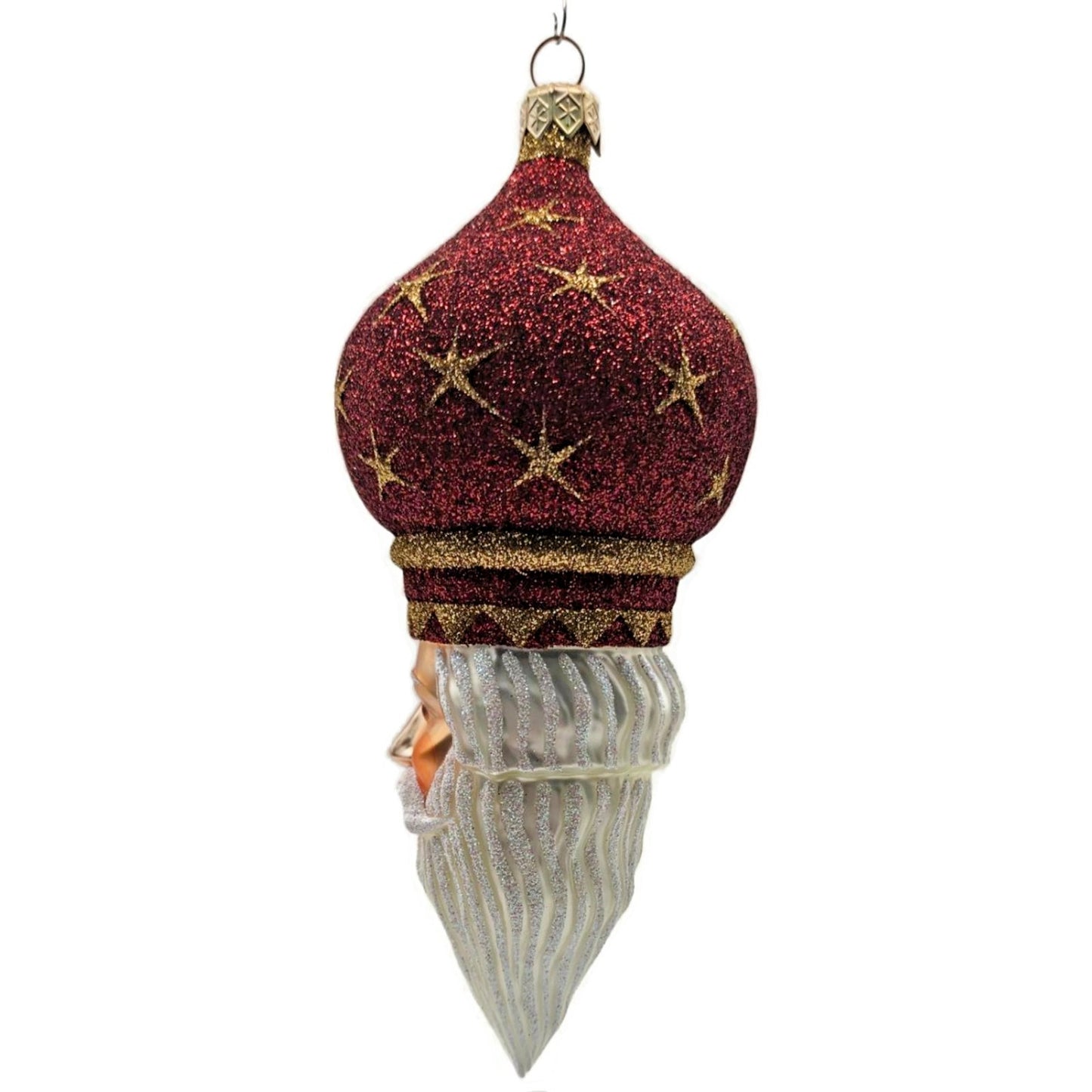 Patricia Breen Nuit Noel Red Large Stars Santa Head Gold Christmas Ornament