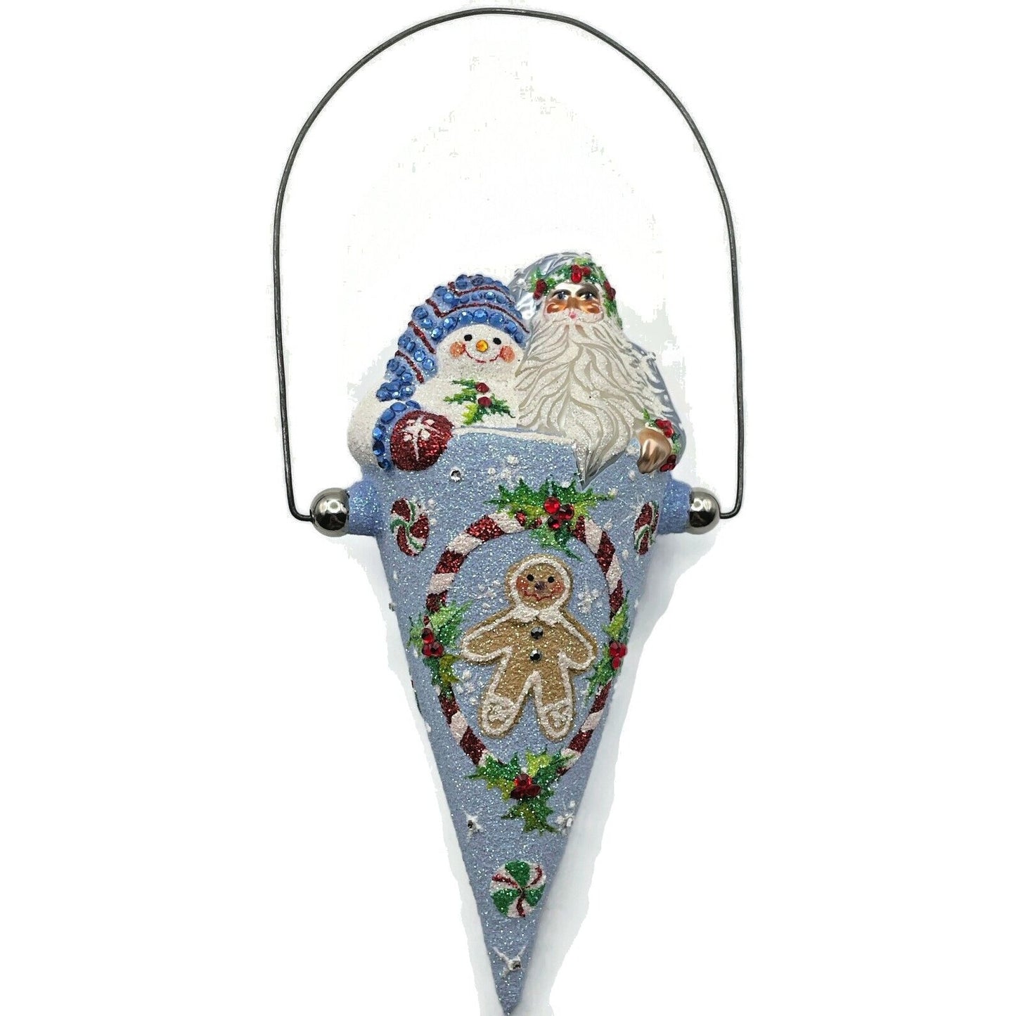 Patricia Breen Victorian Candy Cone Gingerbread Men Blue Christmas Tree Ornament