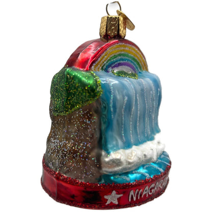 Niagara Falls Rainbow Water Fall OWC Glass Glitter Ornament Old World Christmas