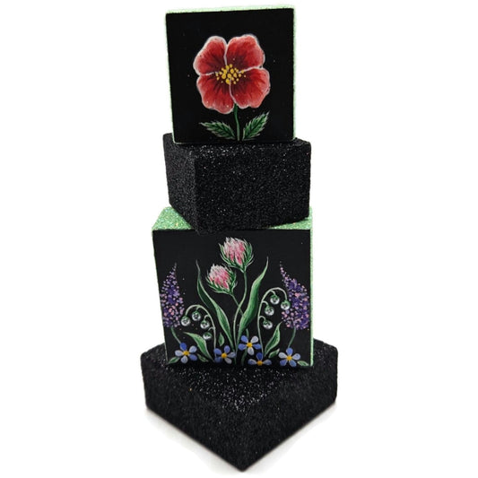 Patricia Breen Presenting Black Floral Blocks Free Standing Christmas Ornament
