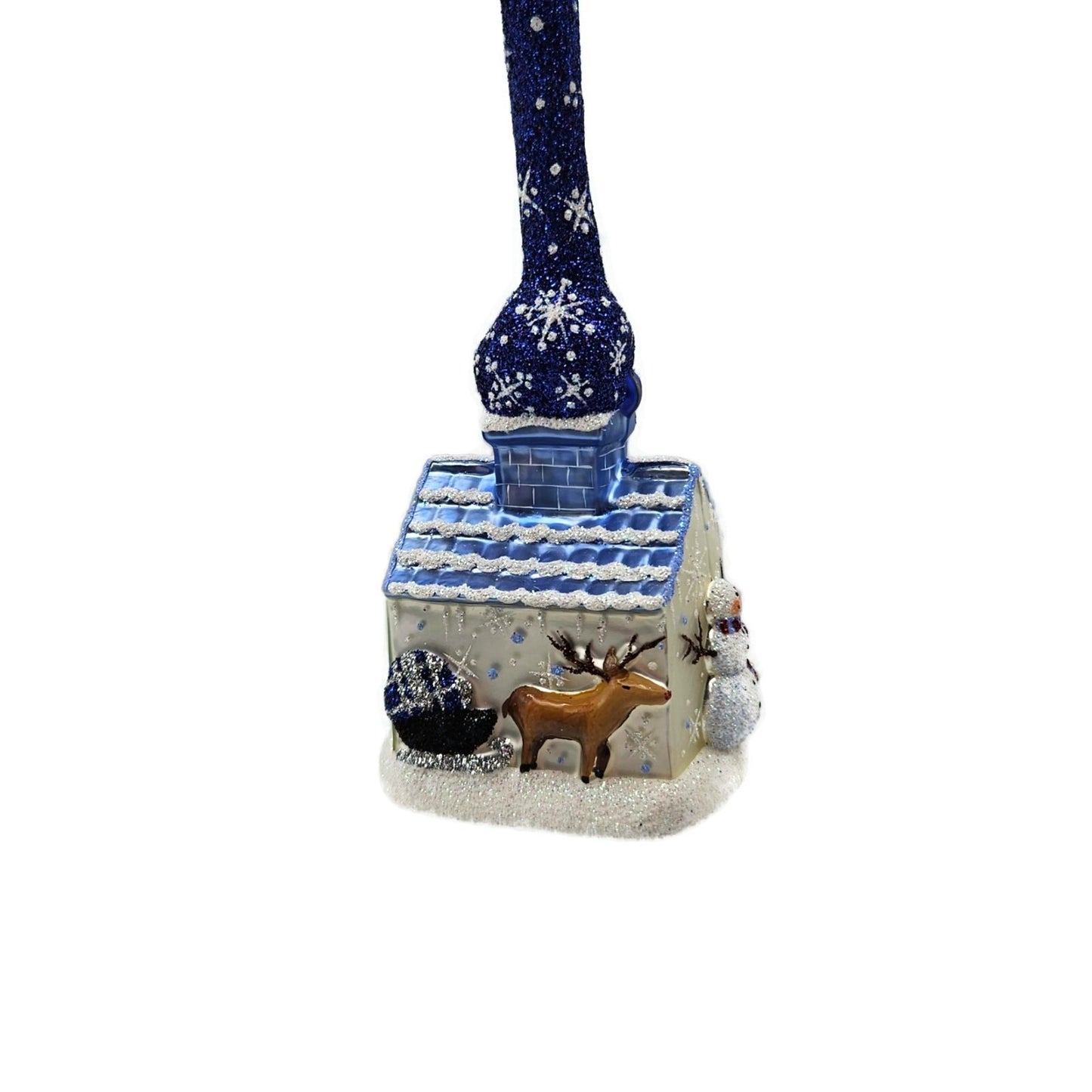 Patricia Breen He's Here Blue Santa Snowflake Reindeer Christmas Ornament 2416