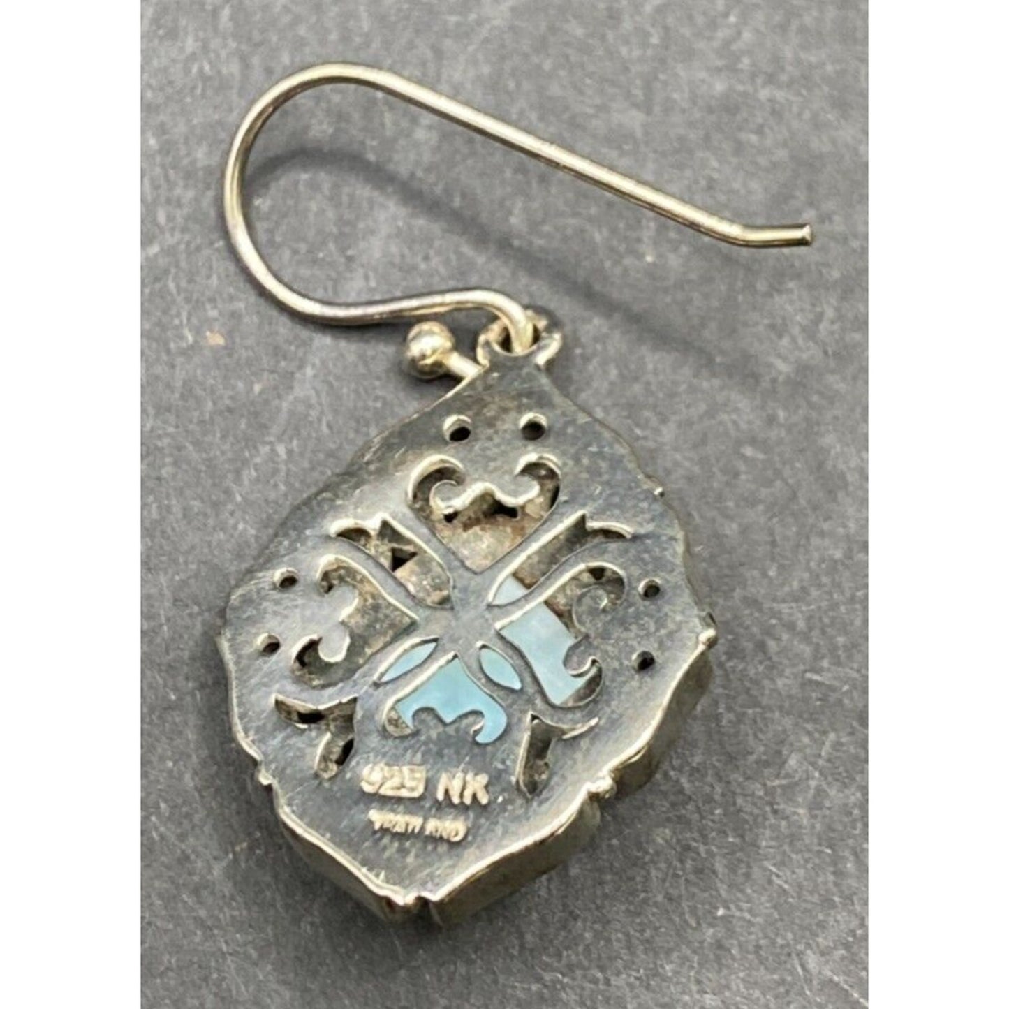 Larimar Fish Hook Earrings Cushion Cut Gemstone 925 Sterling Silver NK Thailand