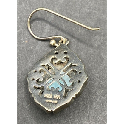 Larimar Fish Hook Earrings Cushion Cut Gemstone 925 Sterling Silver NK Thailand