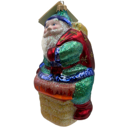 Larry Fraga Dropping In Green Santa Claus Chimney Christmas Tree Ornament