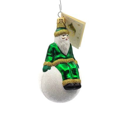Patricia Breen Snowbound Santa Claus Green Gold Christmas Holiday Tree Ornament
