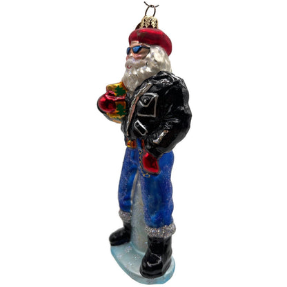 Christopher Radko Santa Dude Leather Jacket Christmas Tree Ornament 01-0227-0