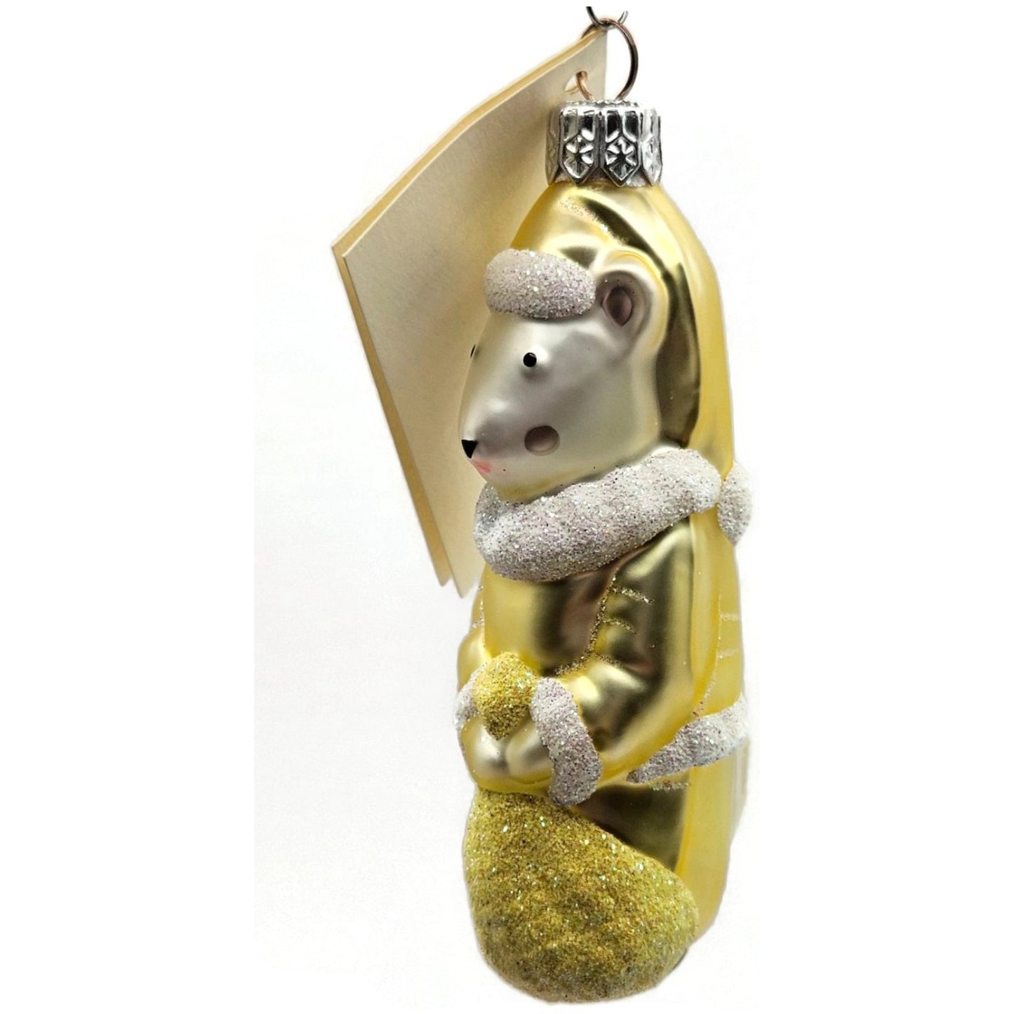 Patricia Breen Festive Mouse Yellow Hand Blown Glass Christmas Tree Ornament