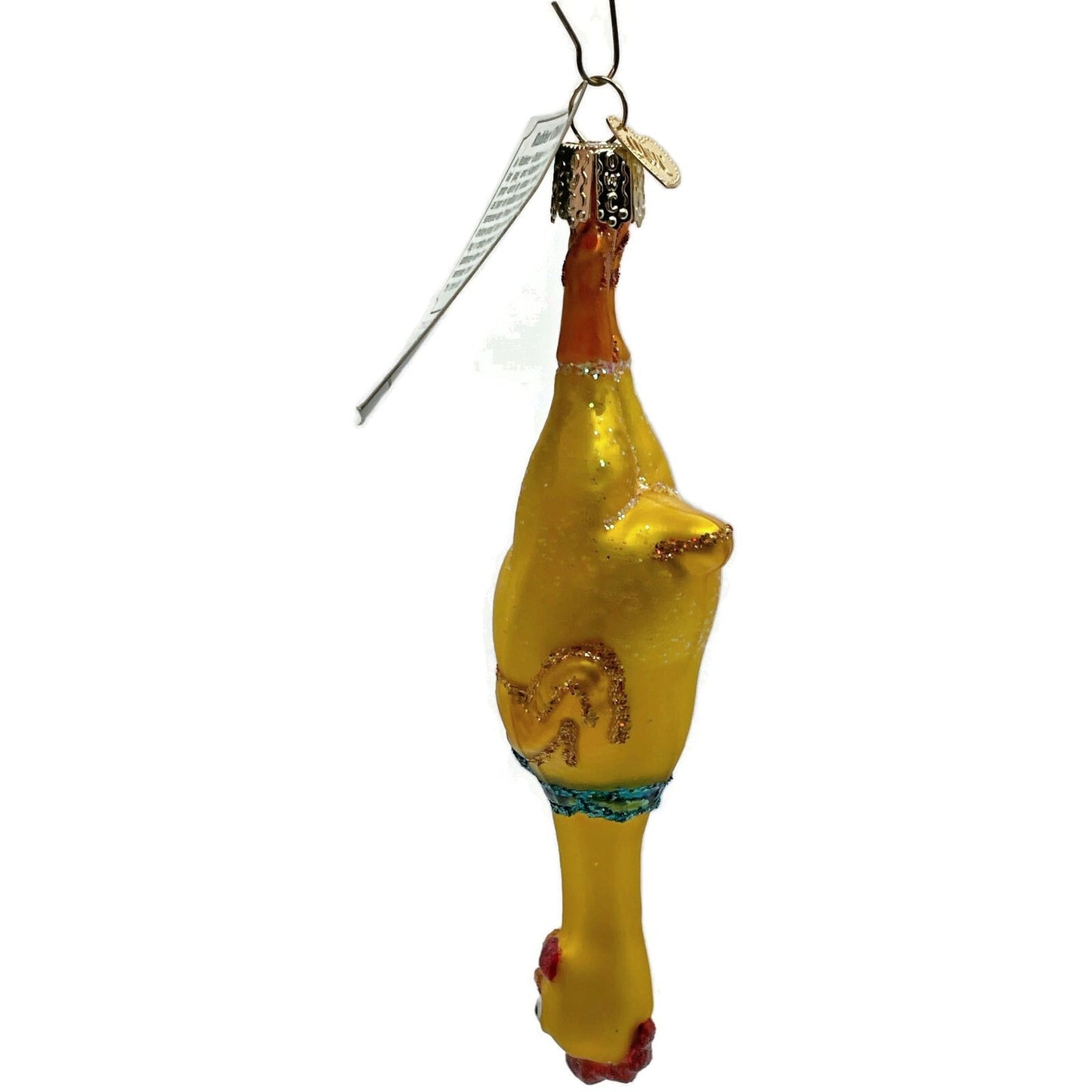 Rubber Chicken OWC Yellow Comedy Glittered Old World Christmas Tree Ornament
