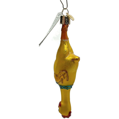 Rubber Chicken OWC Yellow Comedy Glittered Old World Christmas Tree Ornament
