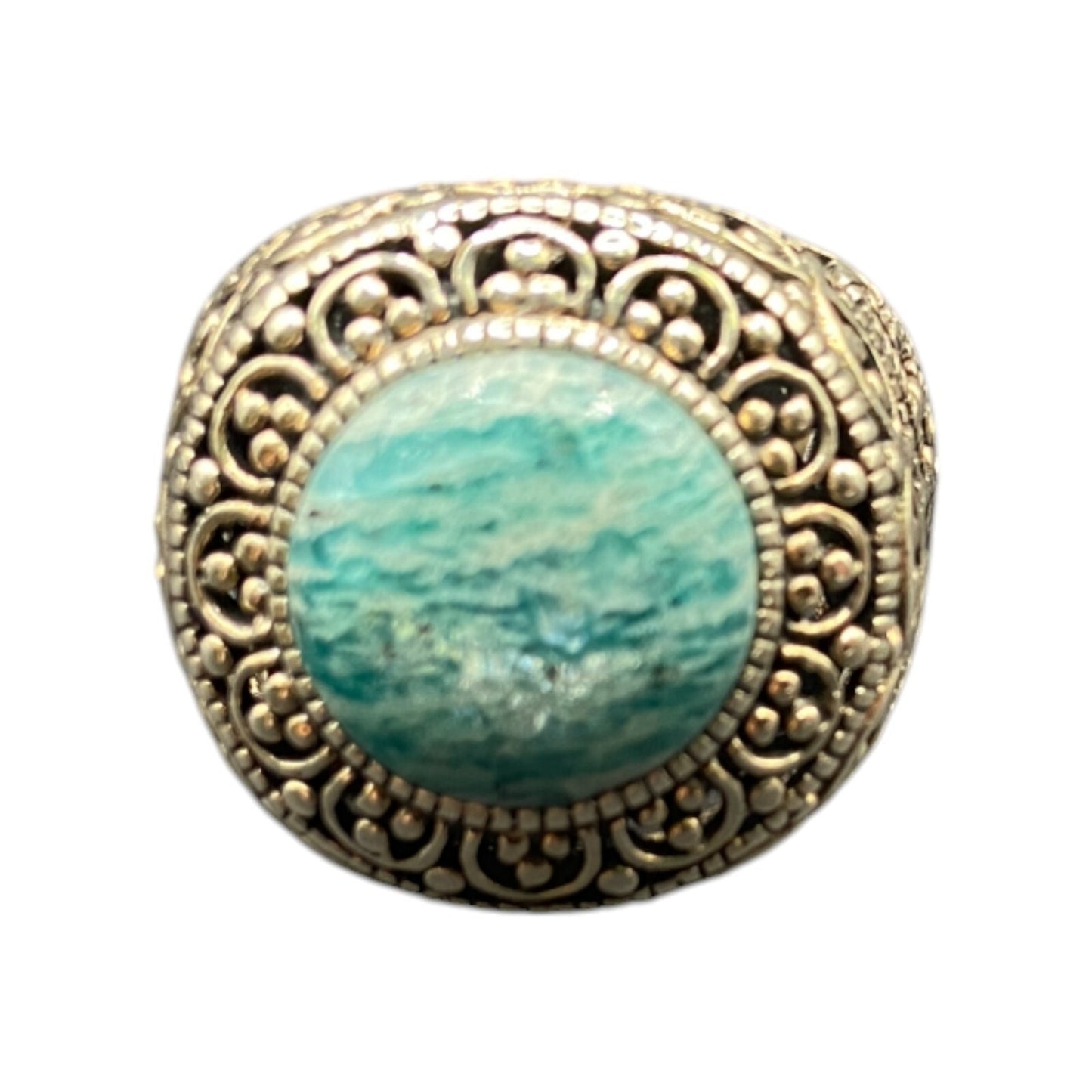 925 Sterling Silver Ring Blue Amazonite Gemstone Dome Made in Thailand Size 7