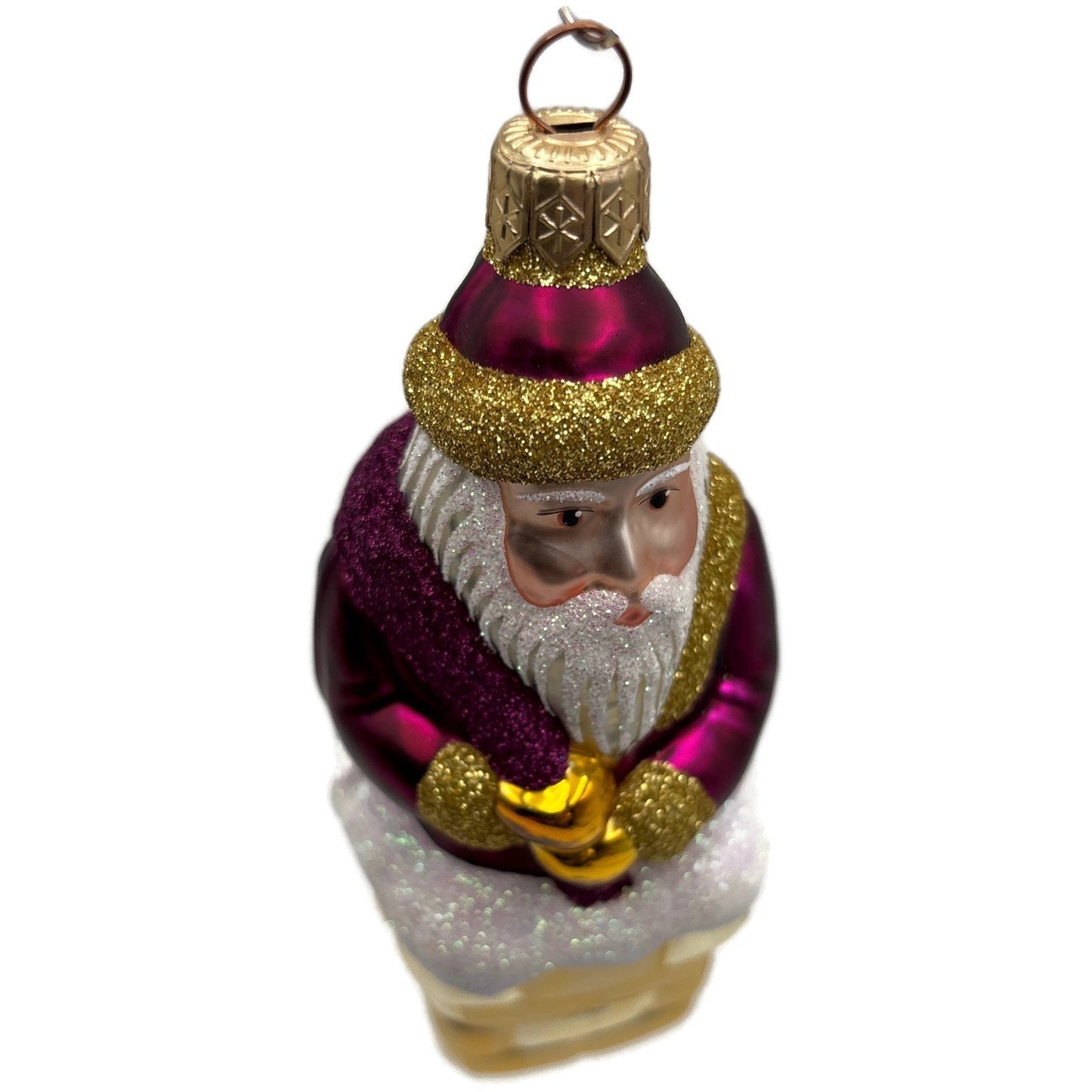 Patricia Breen Here Comes Santa Claus Fuchsia Gold Christmas Tree Ornament