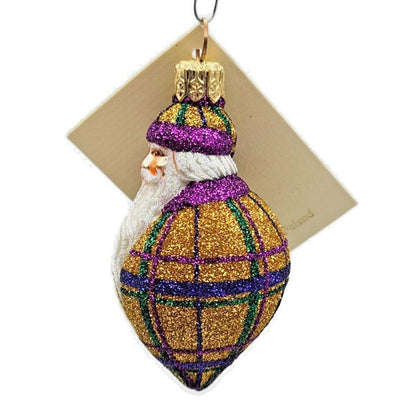 Patricia Breen Miniature Santa Poeticus Plaid Purple Gold Christmas Ornament HCB